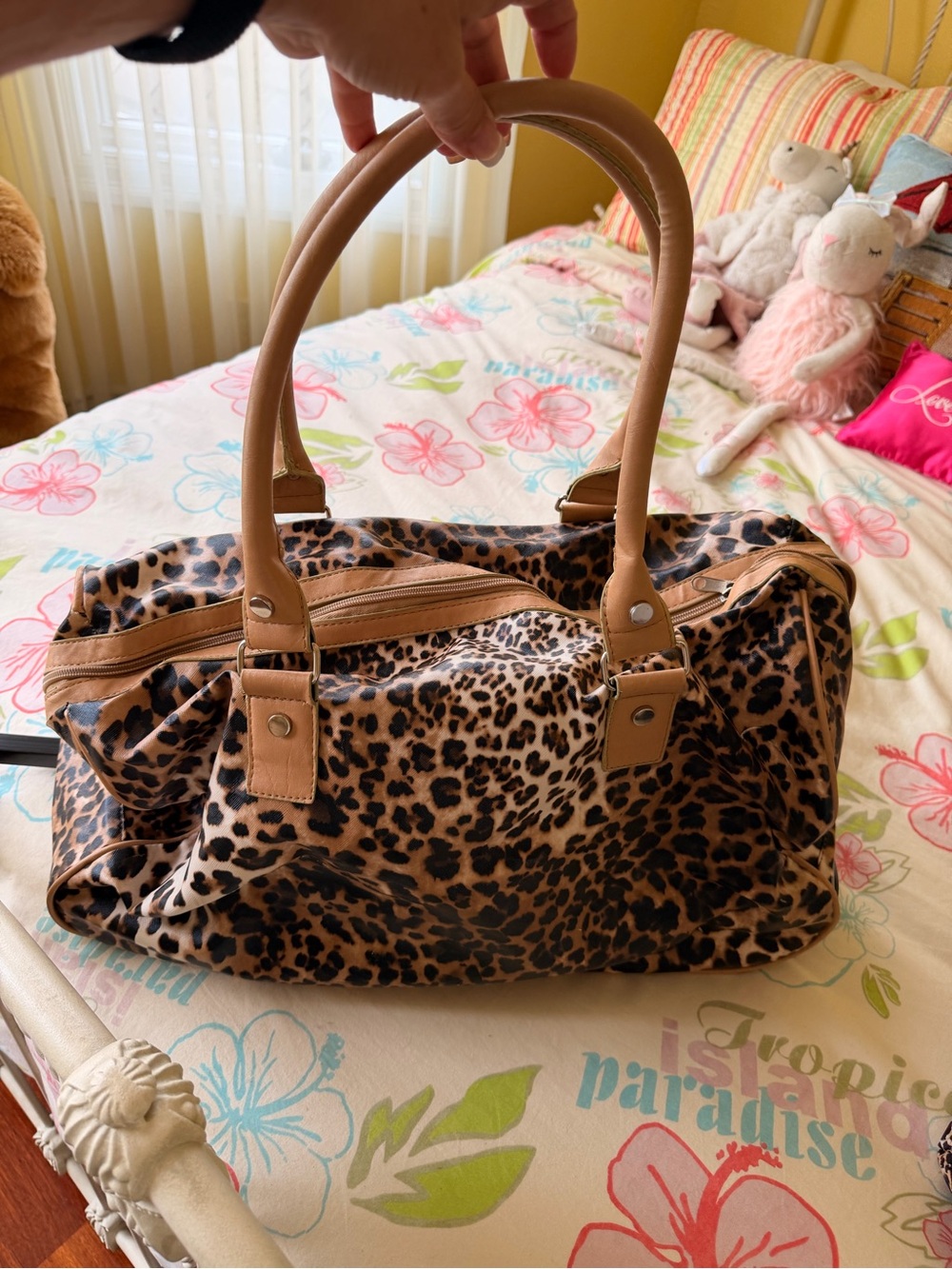 Leopard Print Duffle Travel Bag in Brown - Stylish Pull Along Easy Carry-on